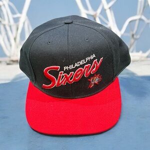 Philadelphia 76ers Mitchell & Ness Black and Red 8 Flatbill Fitted Cap